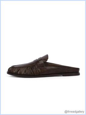 Faux Leather Ruched Toe Mule Flats Cushioned Slip-On Backless Shoes